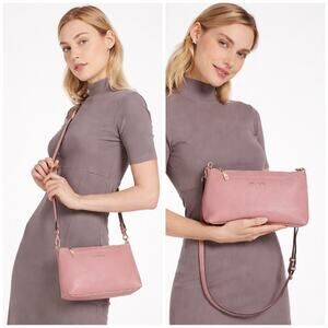 AMELIE GALANTI small rose pink faux leather crossbody purse w/gold hardware